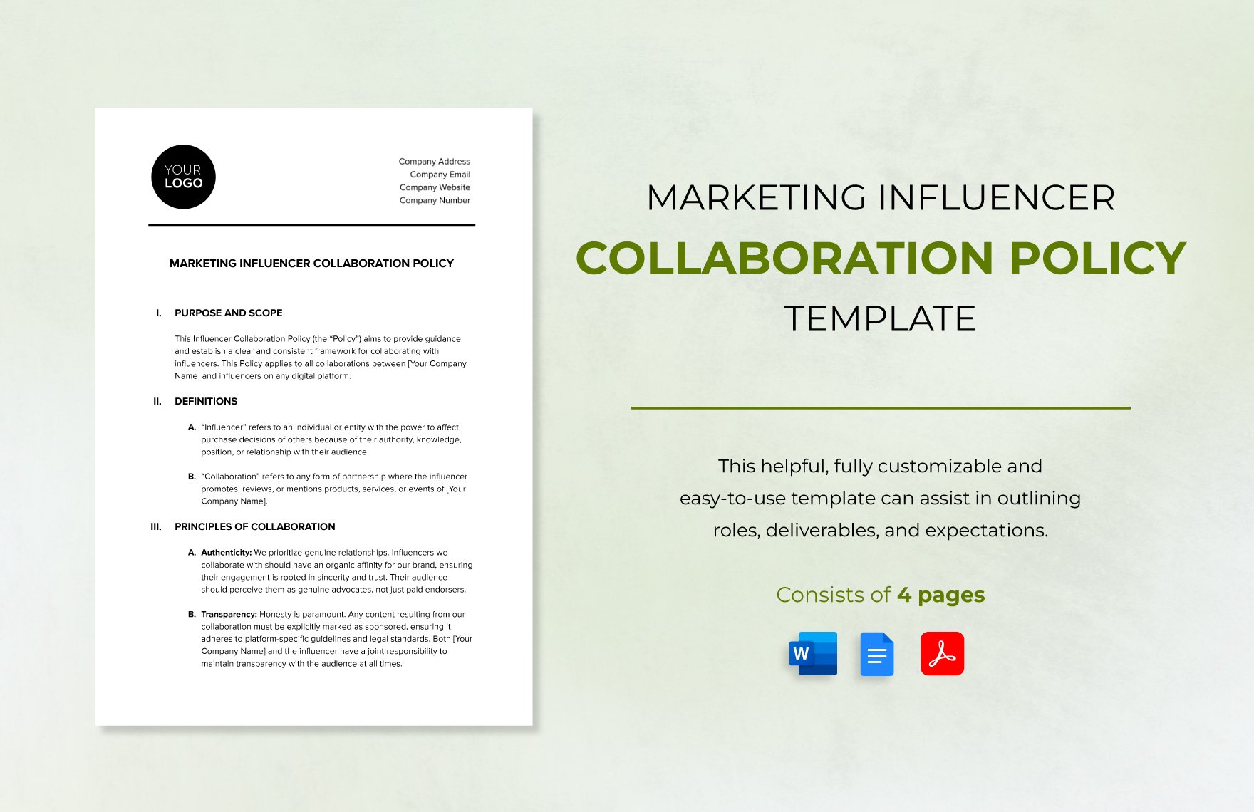 Marketing Influencer Collaboration Policy Template in Word, Google Docs, PDF