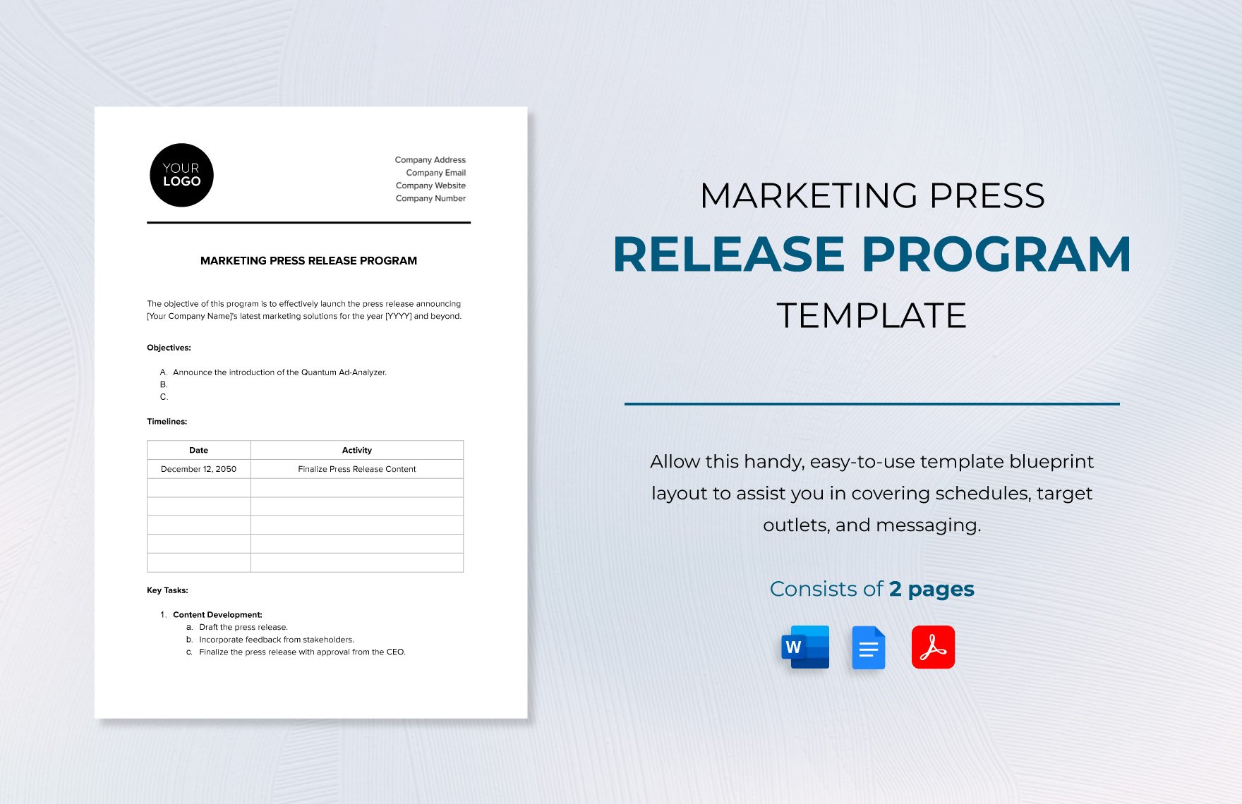 Marketing Press Release Program Template in Word, Google Docs, PDF