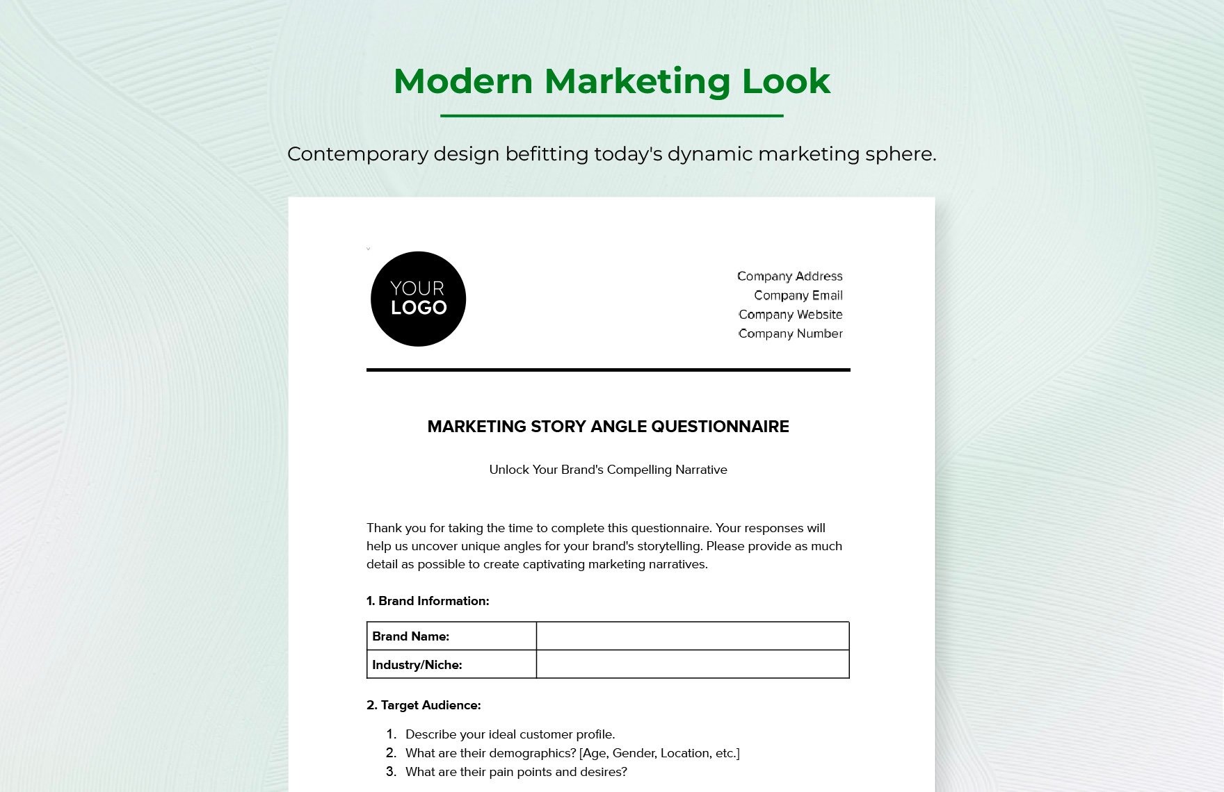 Marketing Story Angle Questionnaire Template