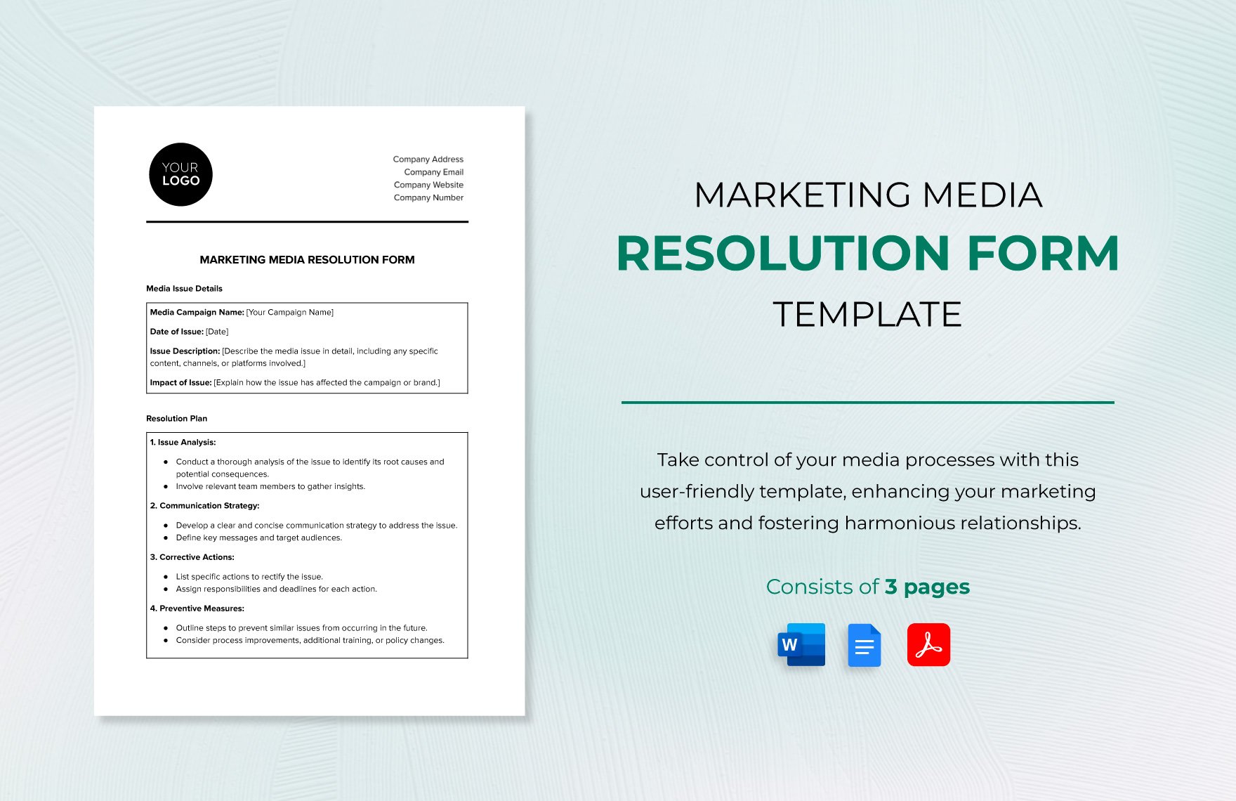 Marketing Media Resolution Form Template in Word, Google Docs, PDF