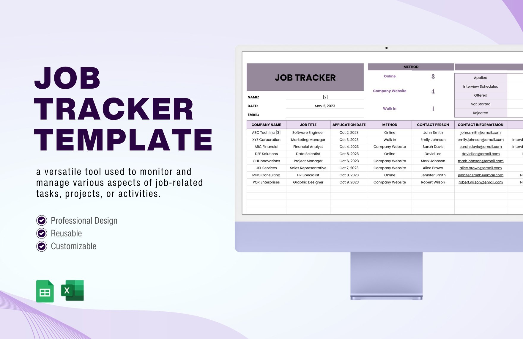 Free Job Tracker Template in Excel, Google Sheets