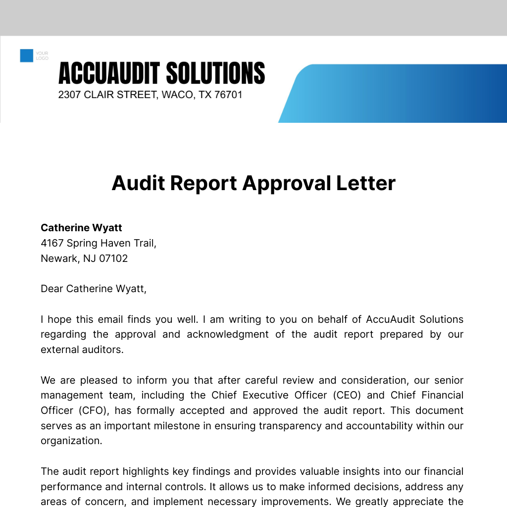 Audit Report Approval Letter  Template