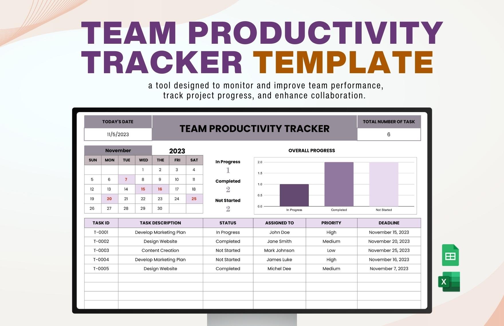 Team Productivity Tracker Template in Excel, Google Sheets
