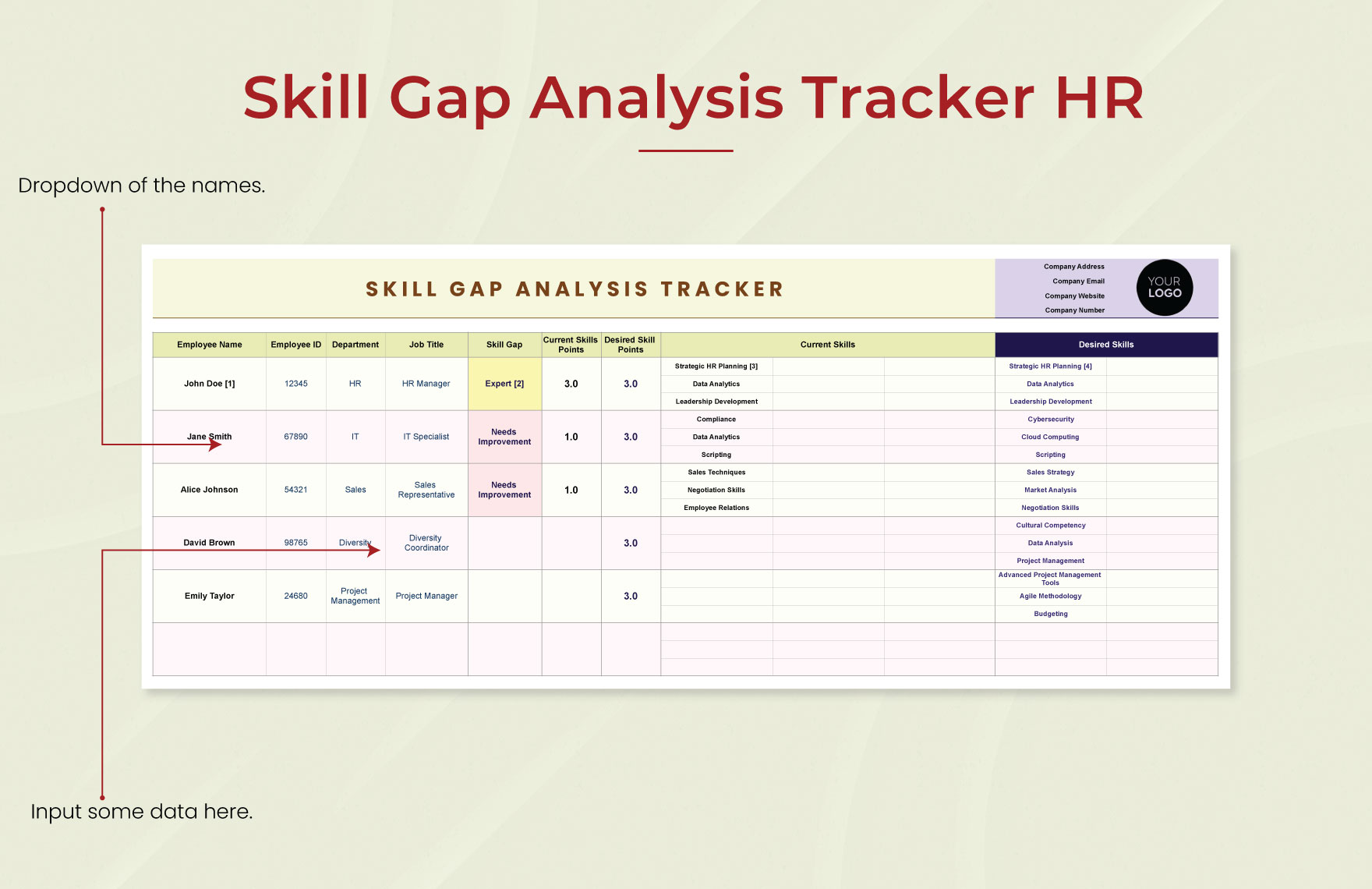 Skill Gap Analysis Tracker HR Template