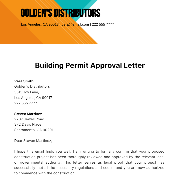 Building Permit Approval Letter  Template