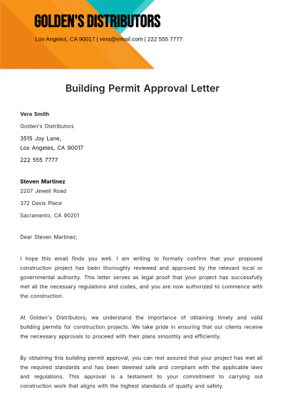Free Building Permit Approval Letter  Template to Edit Online