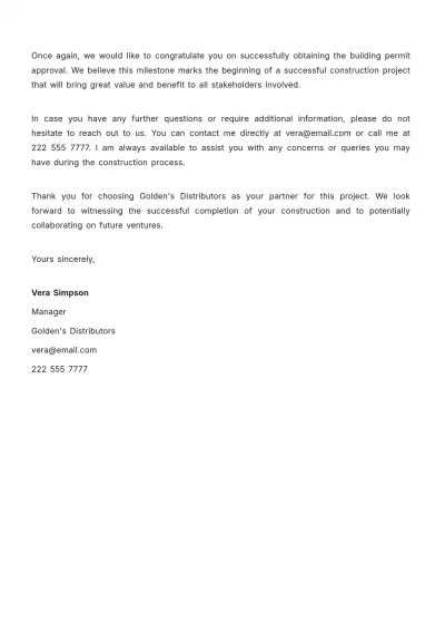 Free Building Permit Approval Letter  Template to Edit Online