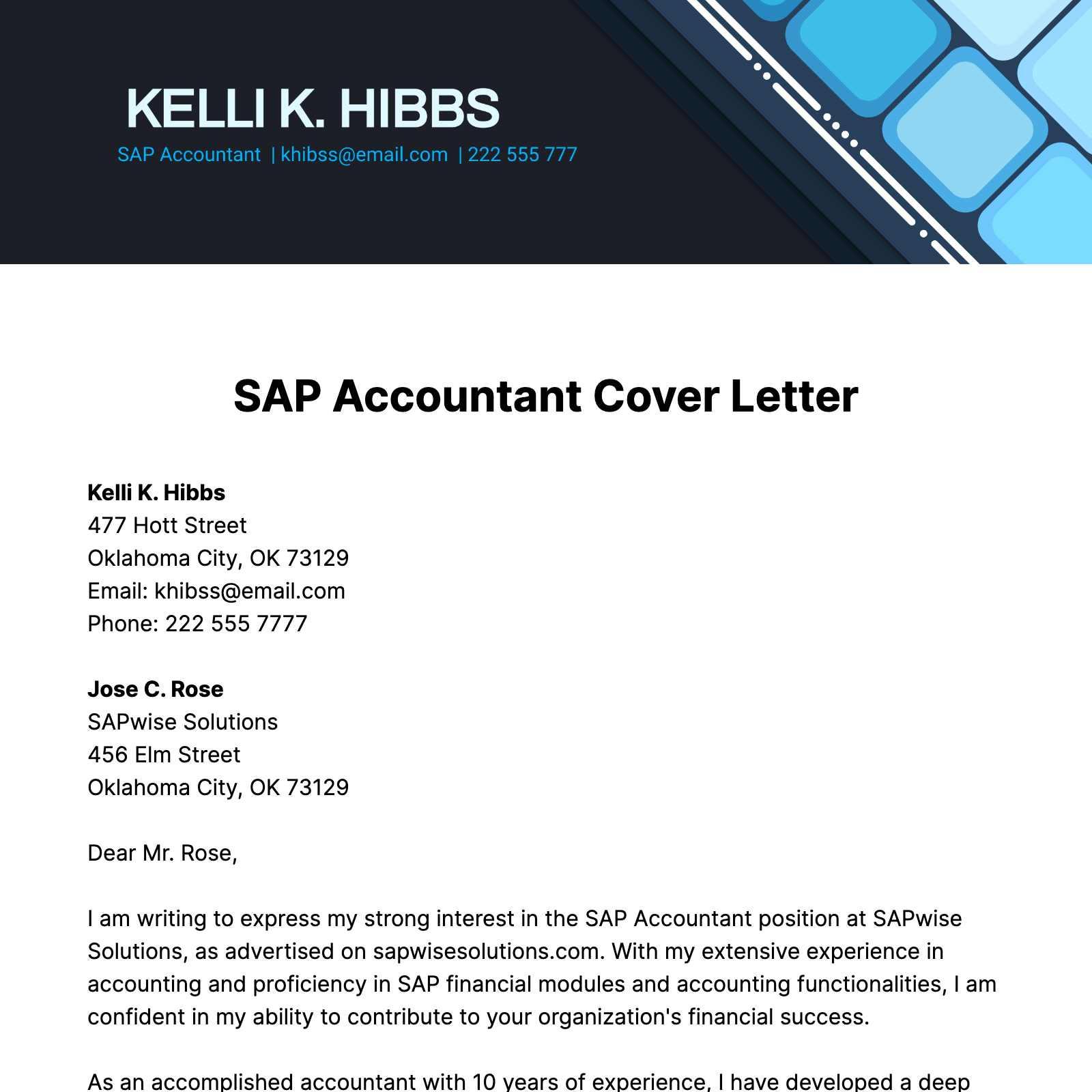 SAP Accountant Cover Letter Template