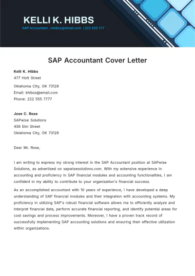 Free SAP Accountant Cover Letter Template to Edit Online