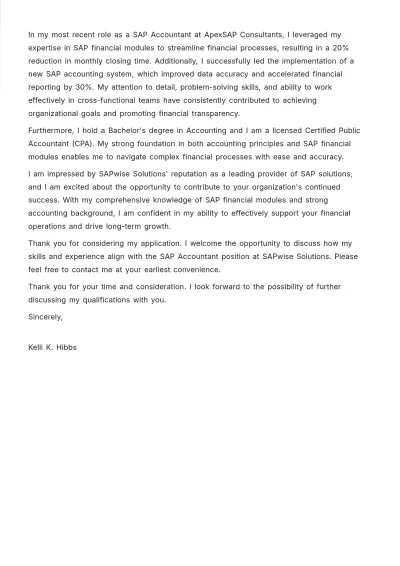 Free SAP Accountant Cover Letter Template to Edit Online