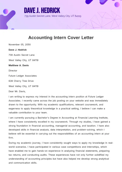 Free Accounting Intern Cover Letter Template to Edit Online