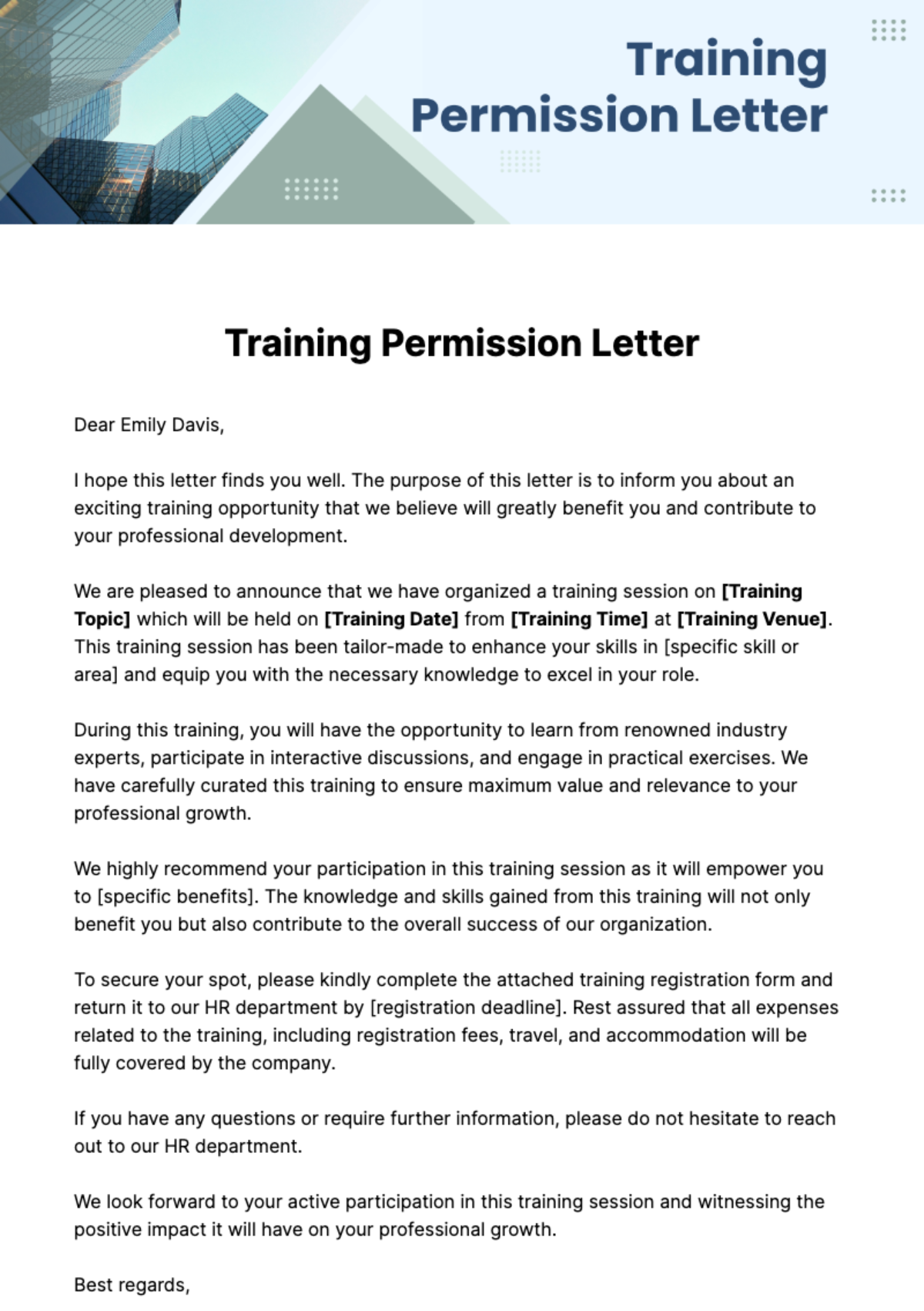 Free Training Permission Letter Template