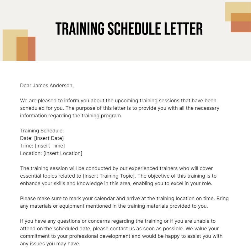 Free Training Schedule Letter