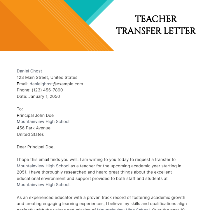 Teacher Transfer Letter Template