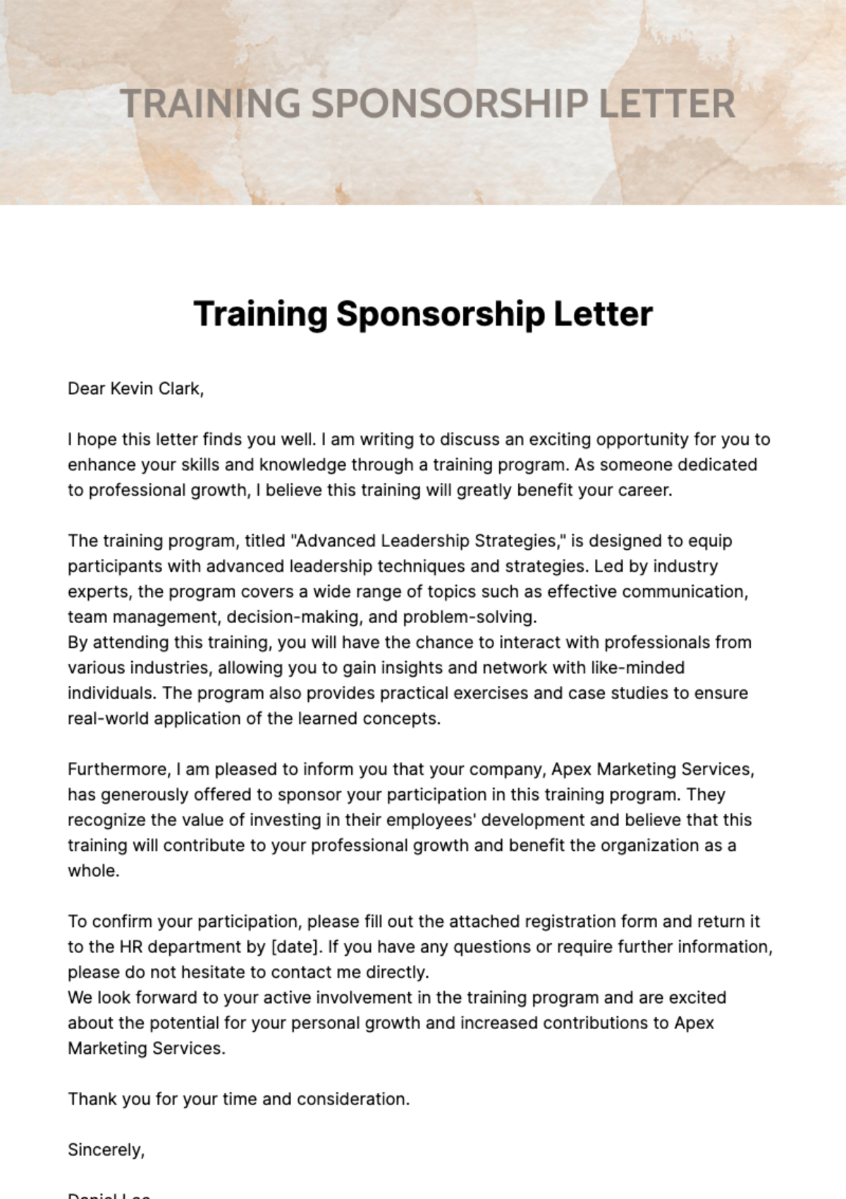 Free Training Sponsorship Letter Template