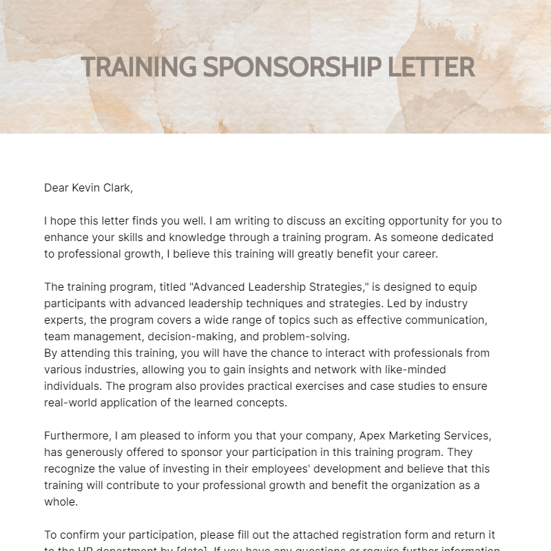 Training Sponsorship Letter Template - Edit Online & Download