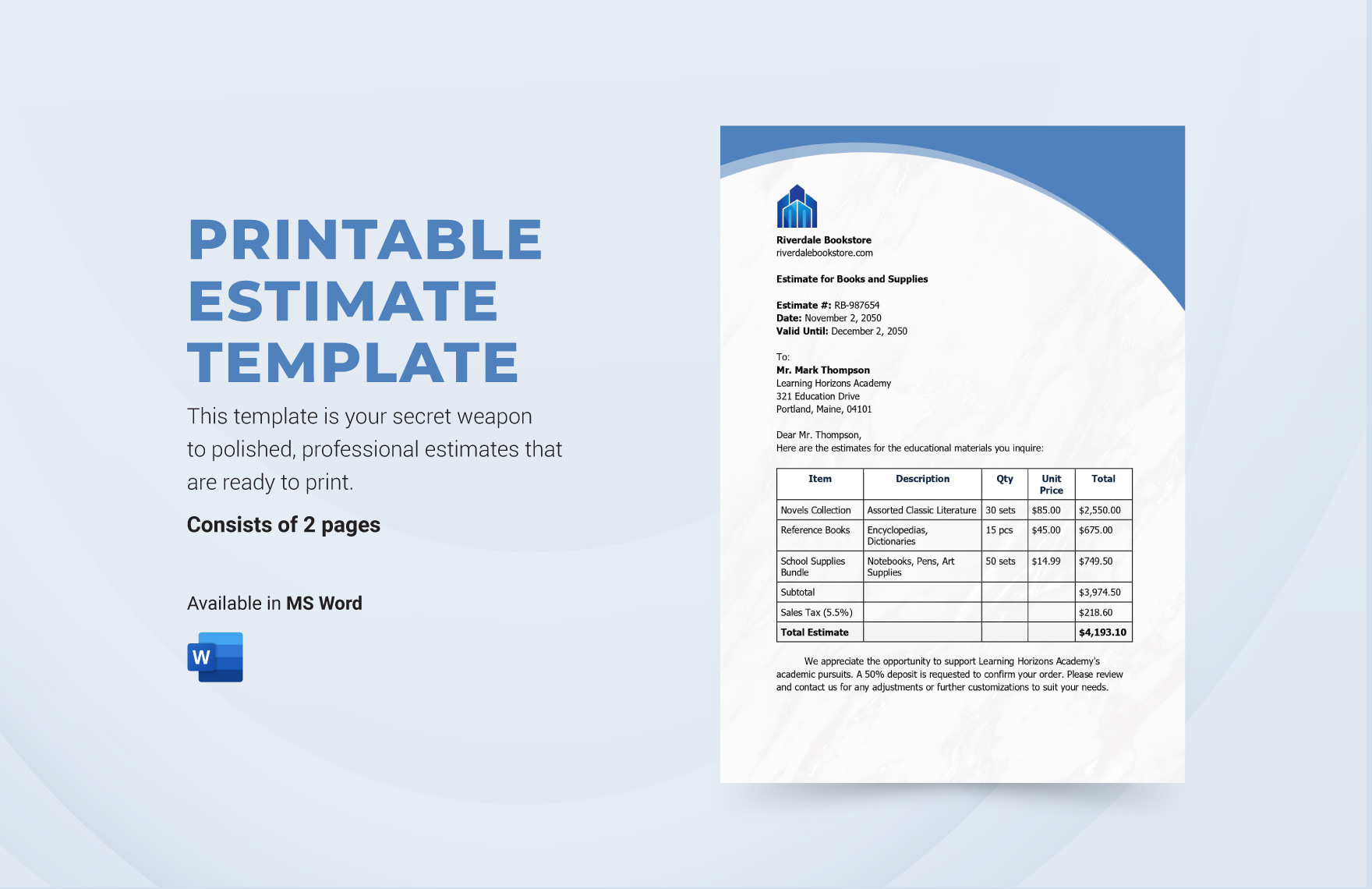 Printable Estimate Template