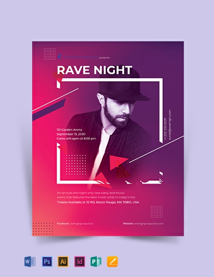 rave night event flyer template 440x570