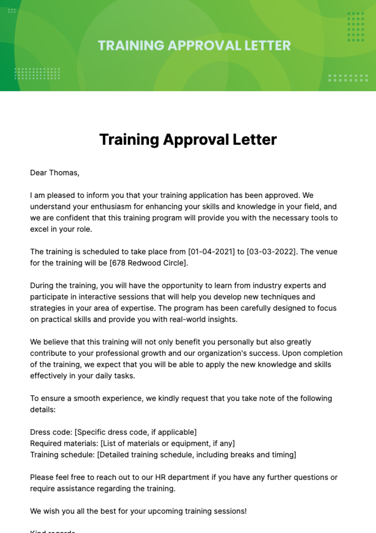 Free Training Approval Letter Template