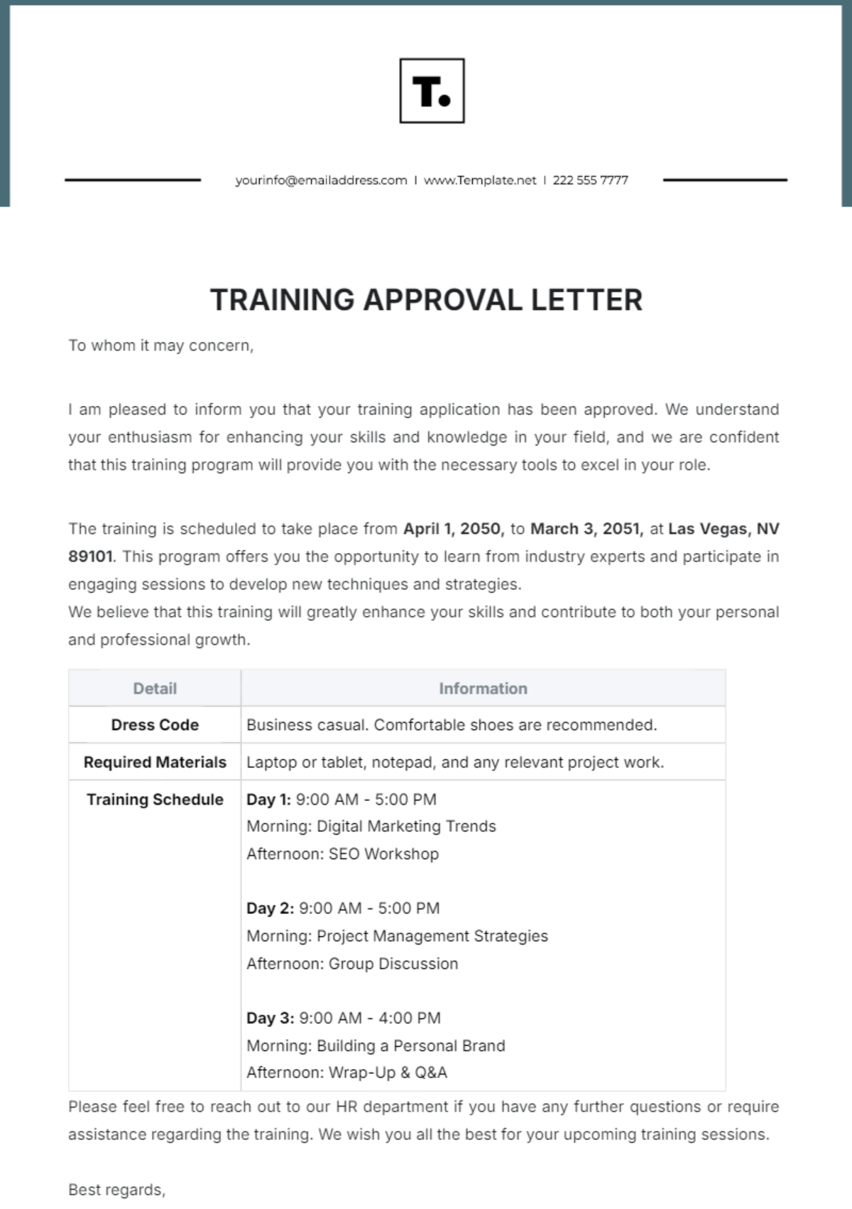 Training Approval Letter Template