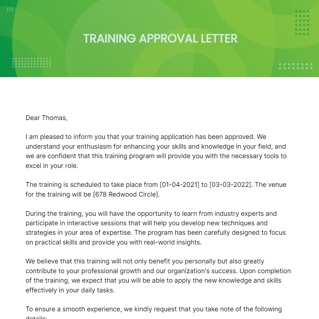 Training Approval Letter Template - Edit Online & Download