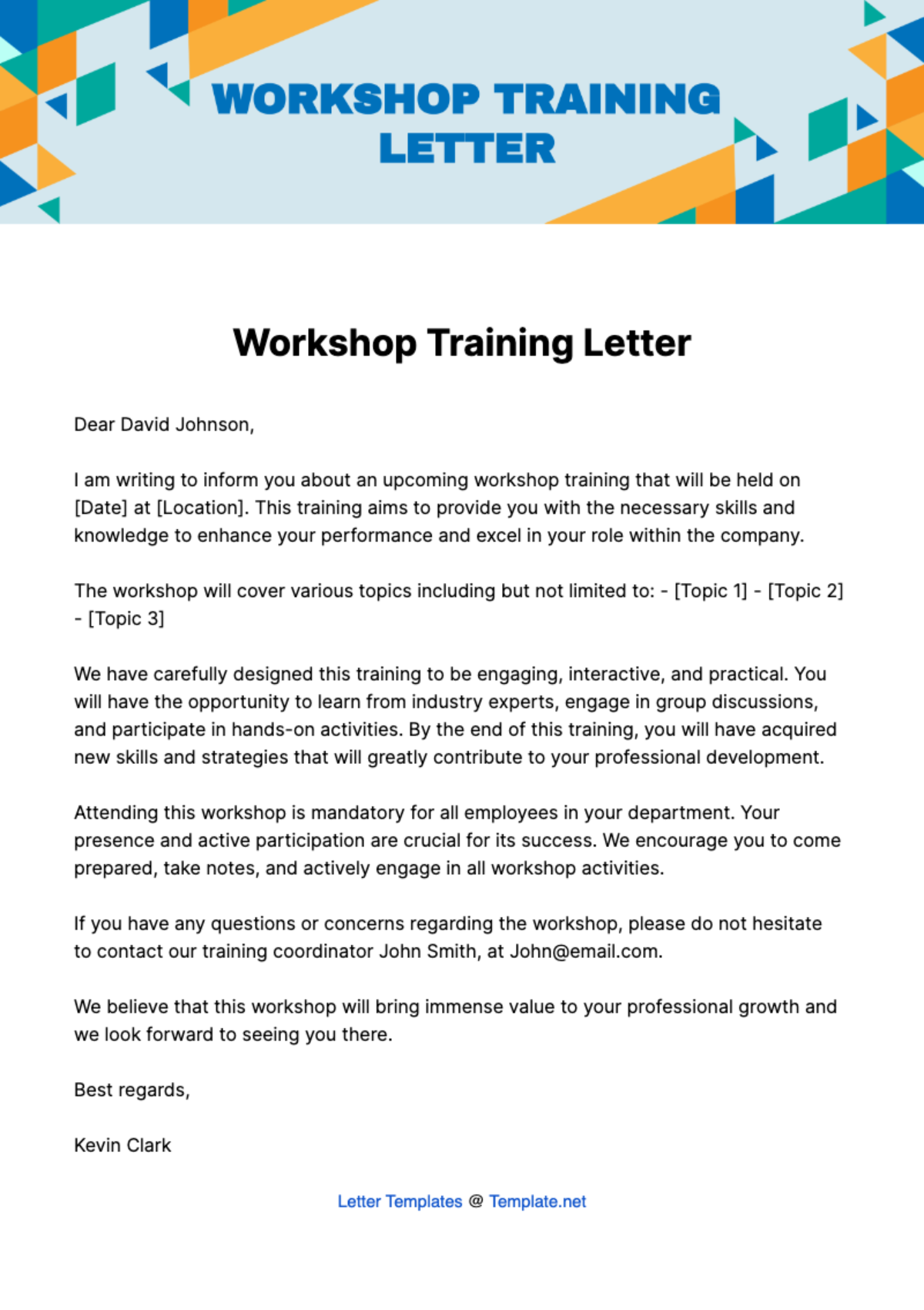 Free Workshop Training Letter Template