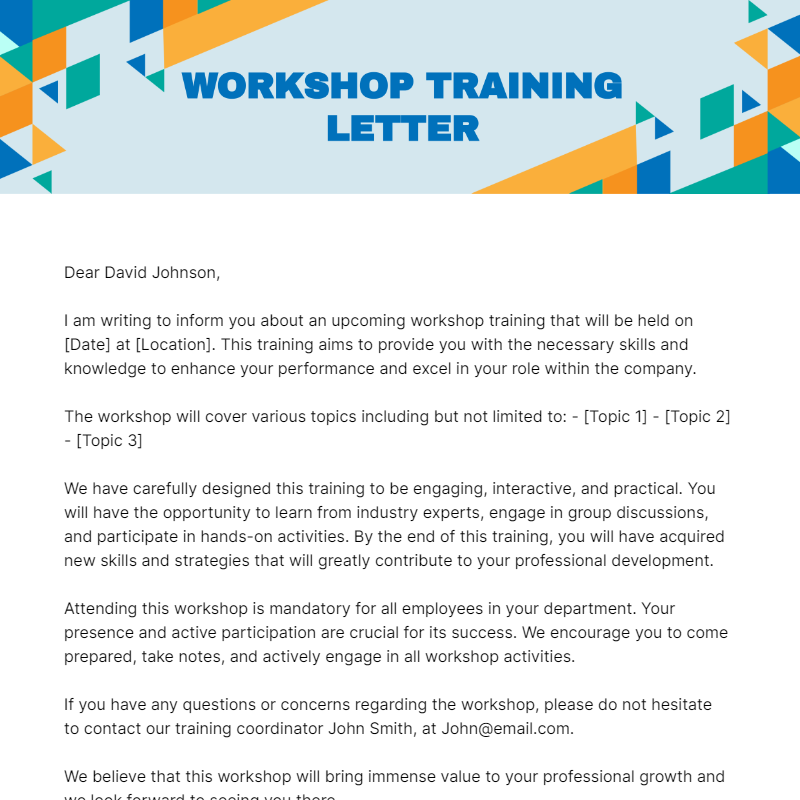 Free Workshop Training Letter