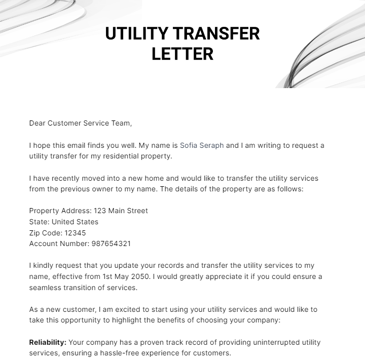 Utility Transfer Letter Template