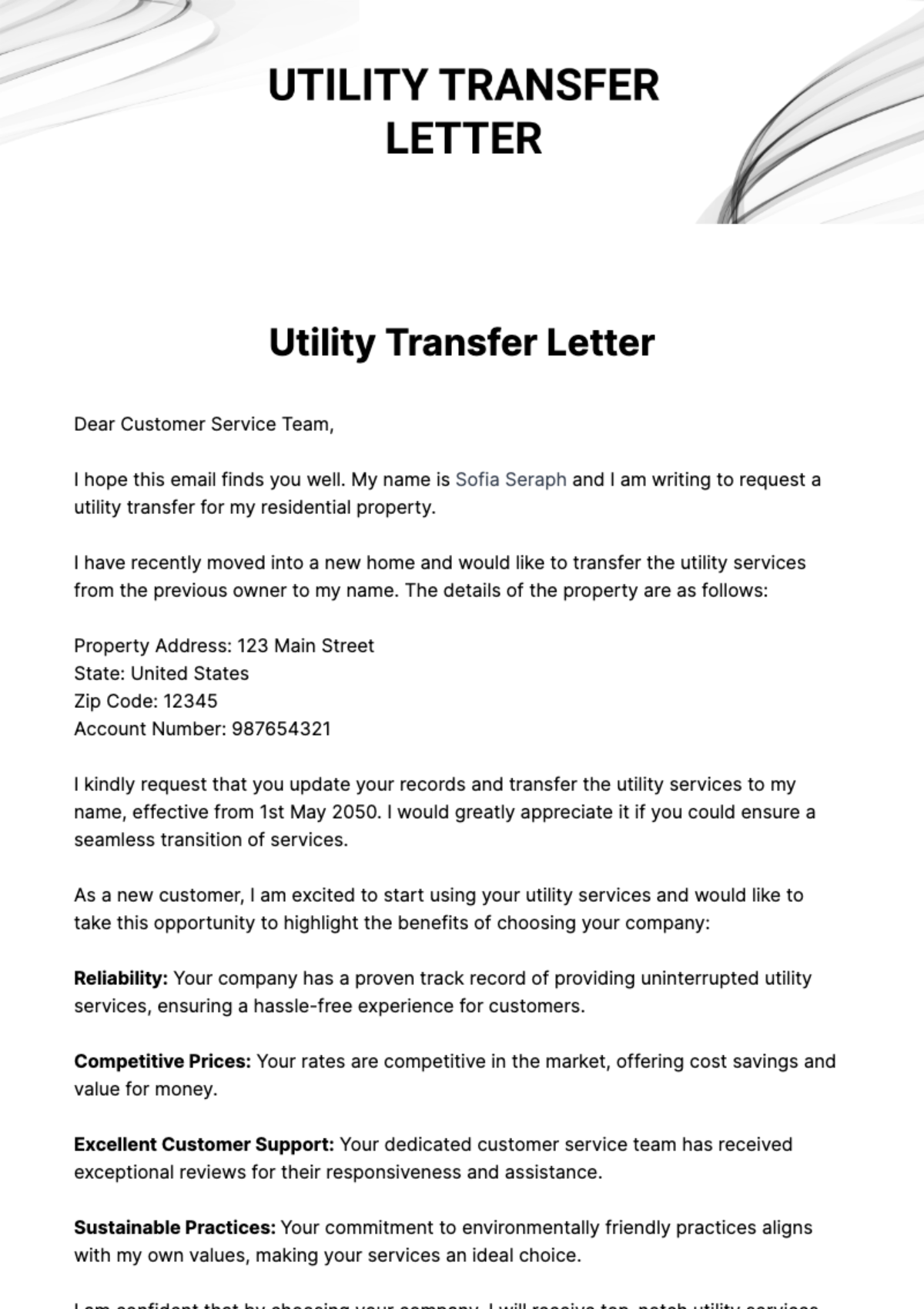 Free Utility Transfer Letter Template
