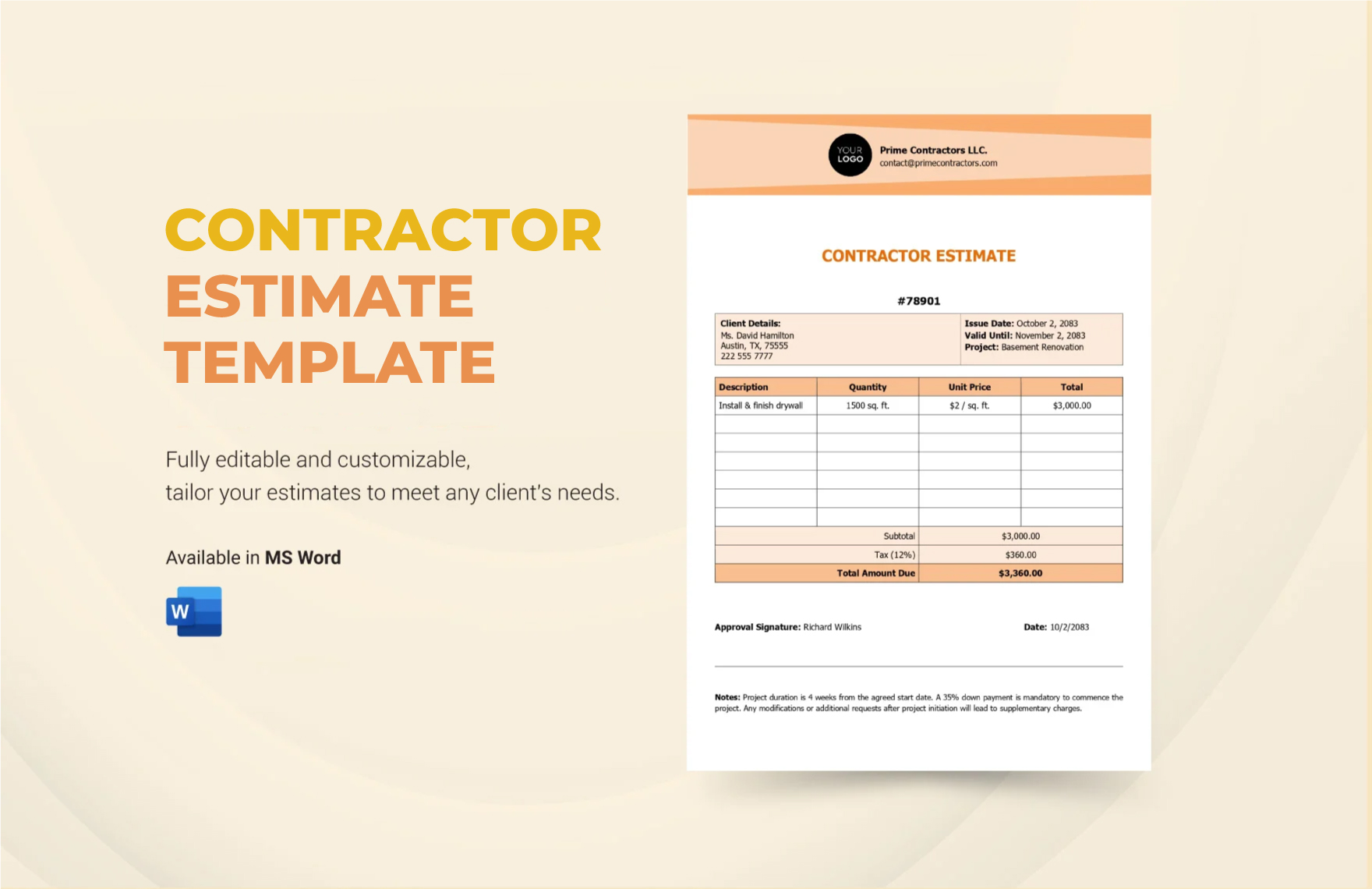 Free Contractor Estimate Template in Word