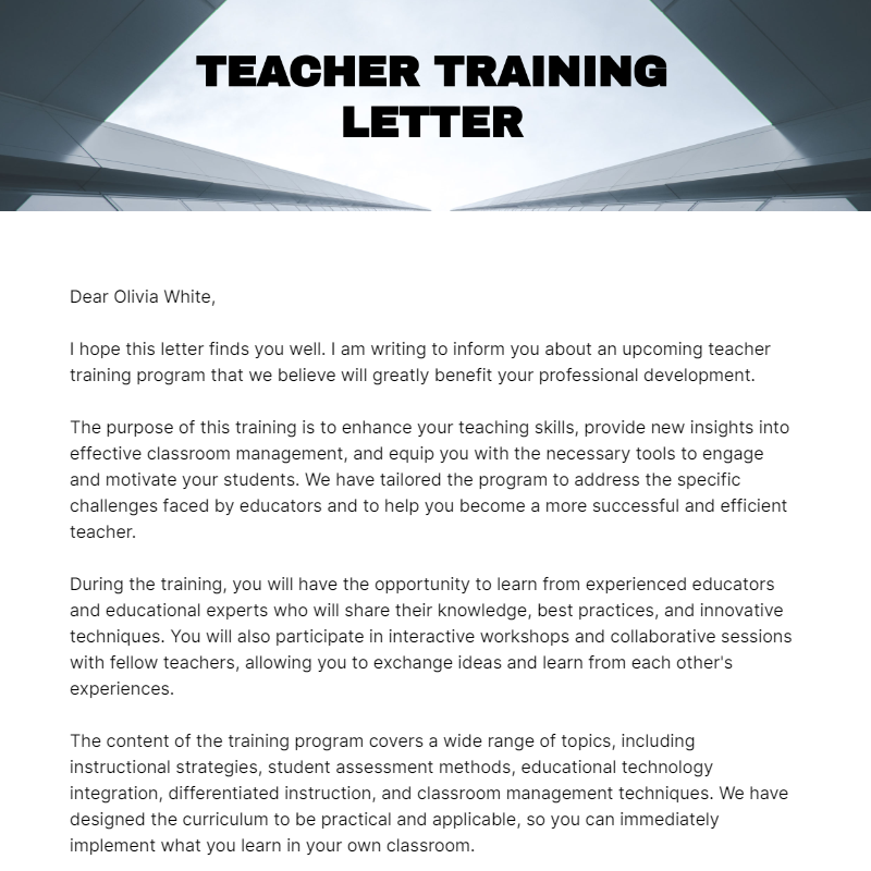 Teacher Training Letter Template