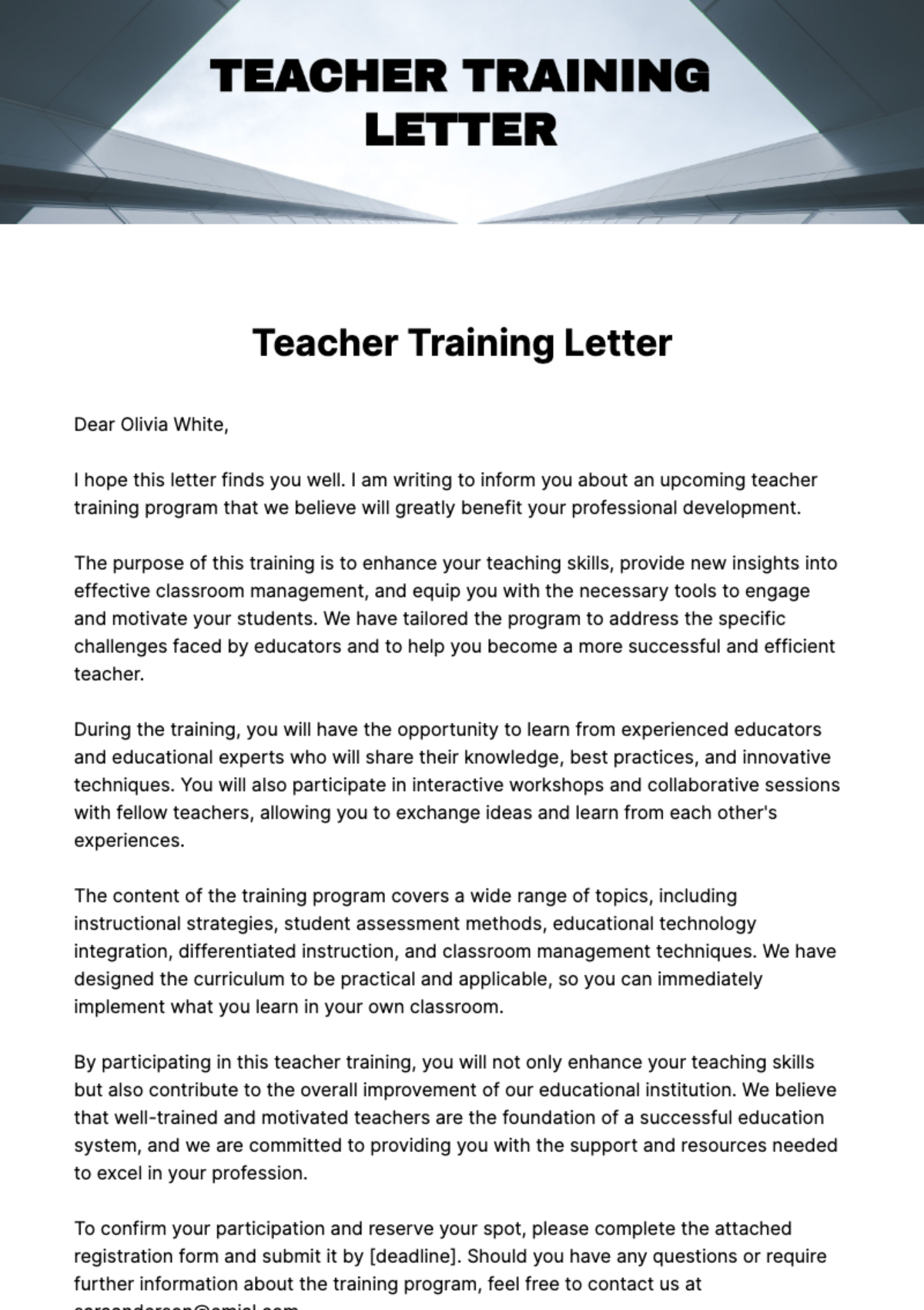 Free Teacher Training Letter Template