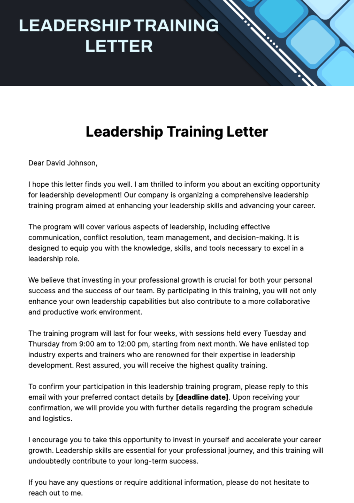 Free Leadership Training Letter Template