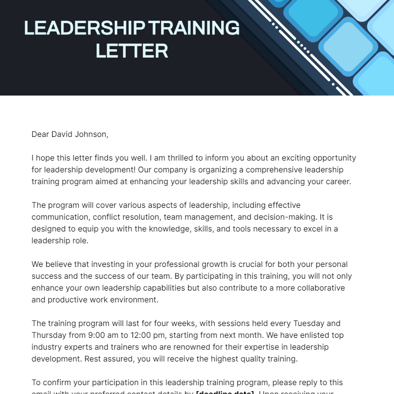Leadership Training Letter Template