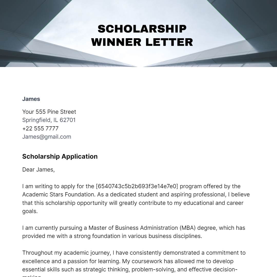 scholarship winner letter Template