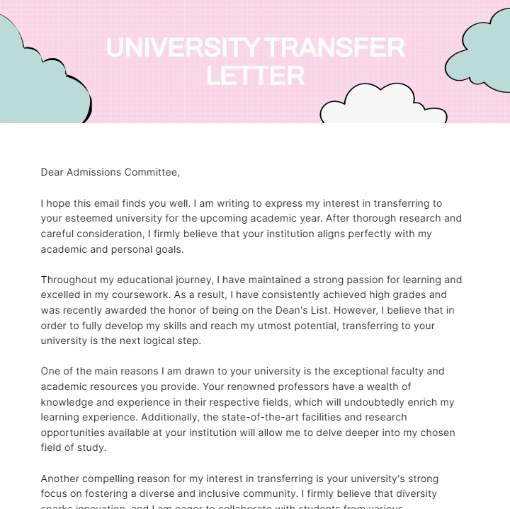 University Transfer Letter Template