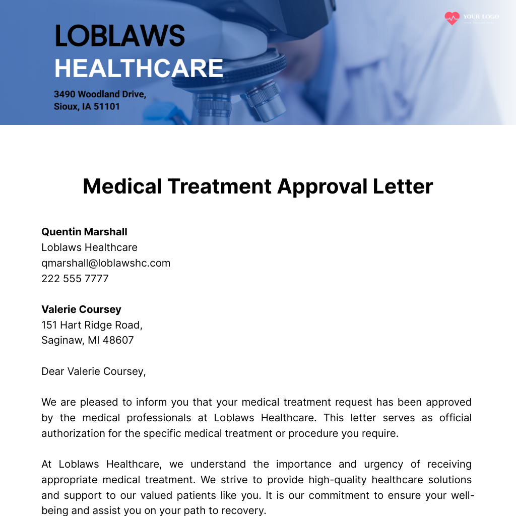 Medical Treatment Approval Letter  Template