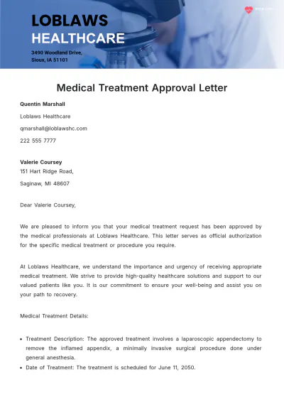 Free Medical Treatment Approval Letter  Template to Edit Online