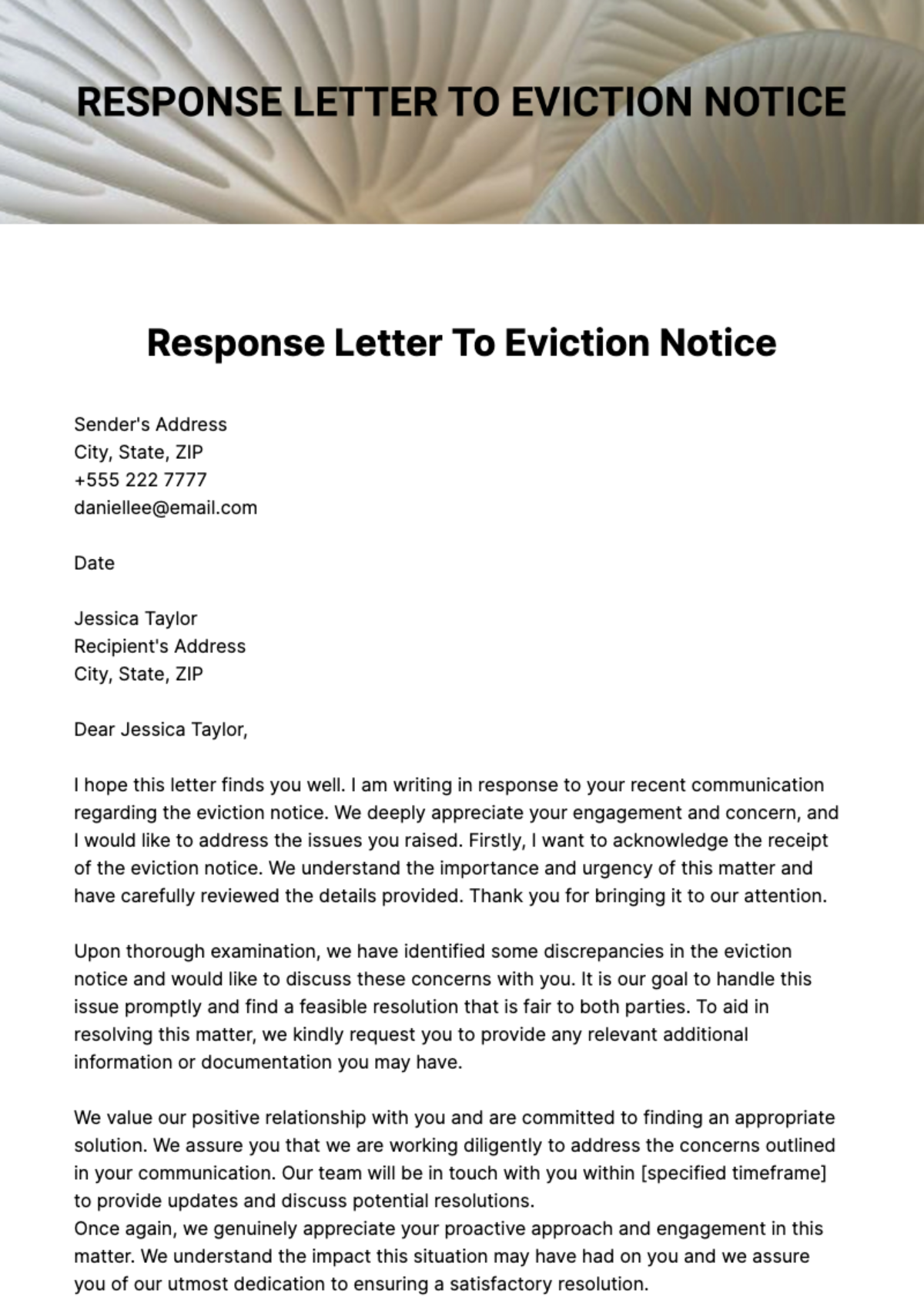 Response Letter To Eviction Notice Template
