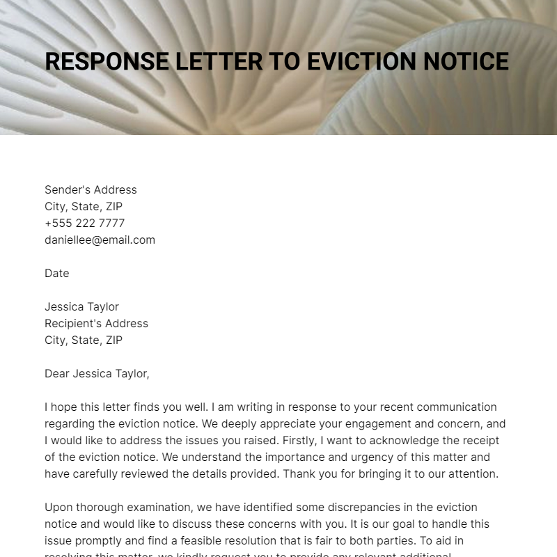 Response Letter To Eviction Notice Template