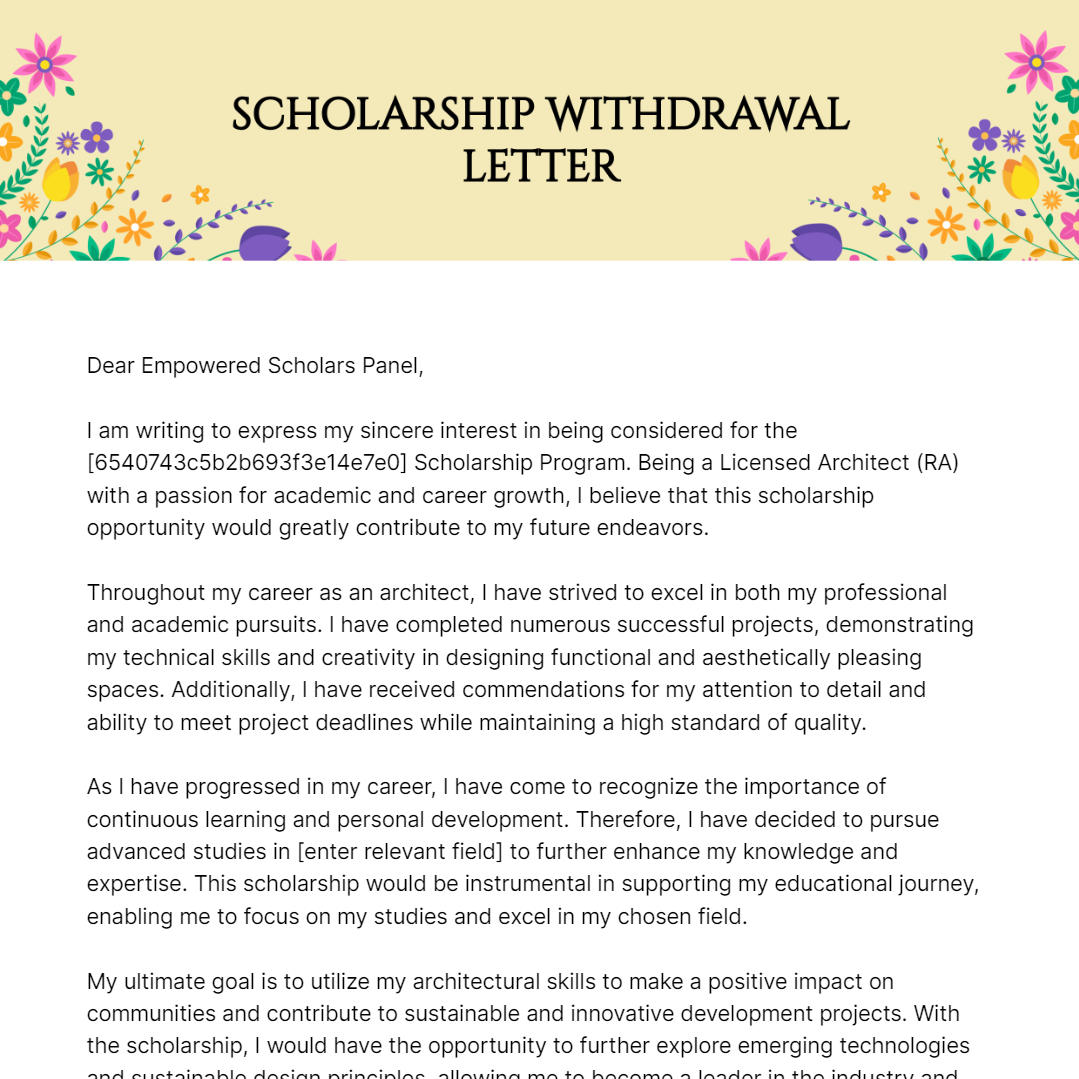 Scholarship Withdrawal Letter Template