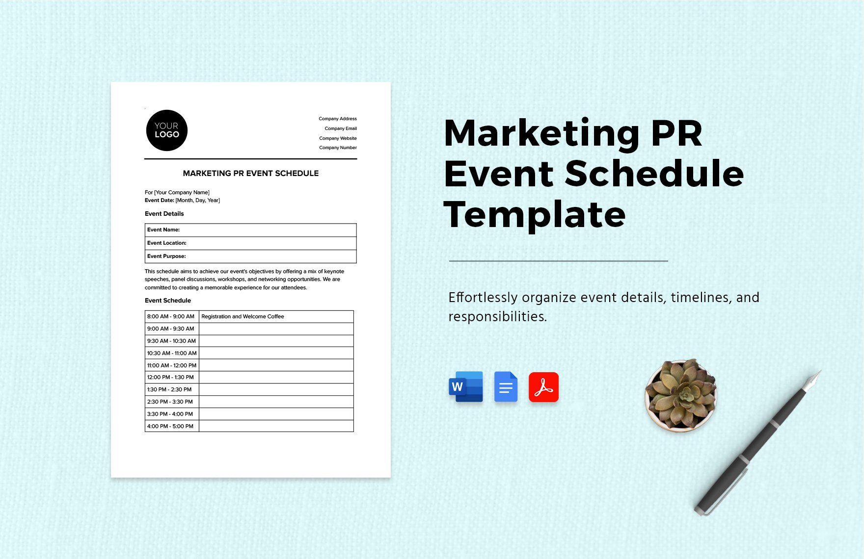 Marketing PR Event Schedule Template in Word, Google Docs, PDF