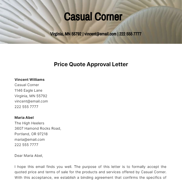 Price Quote Approval Letter  Template