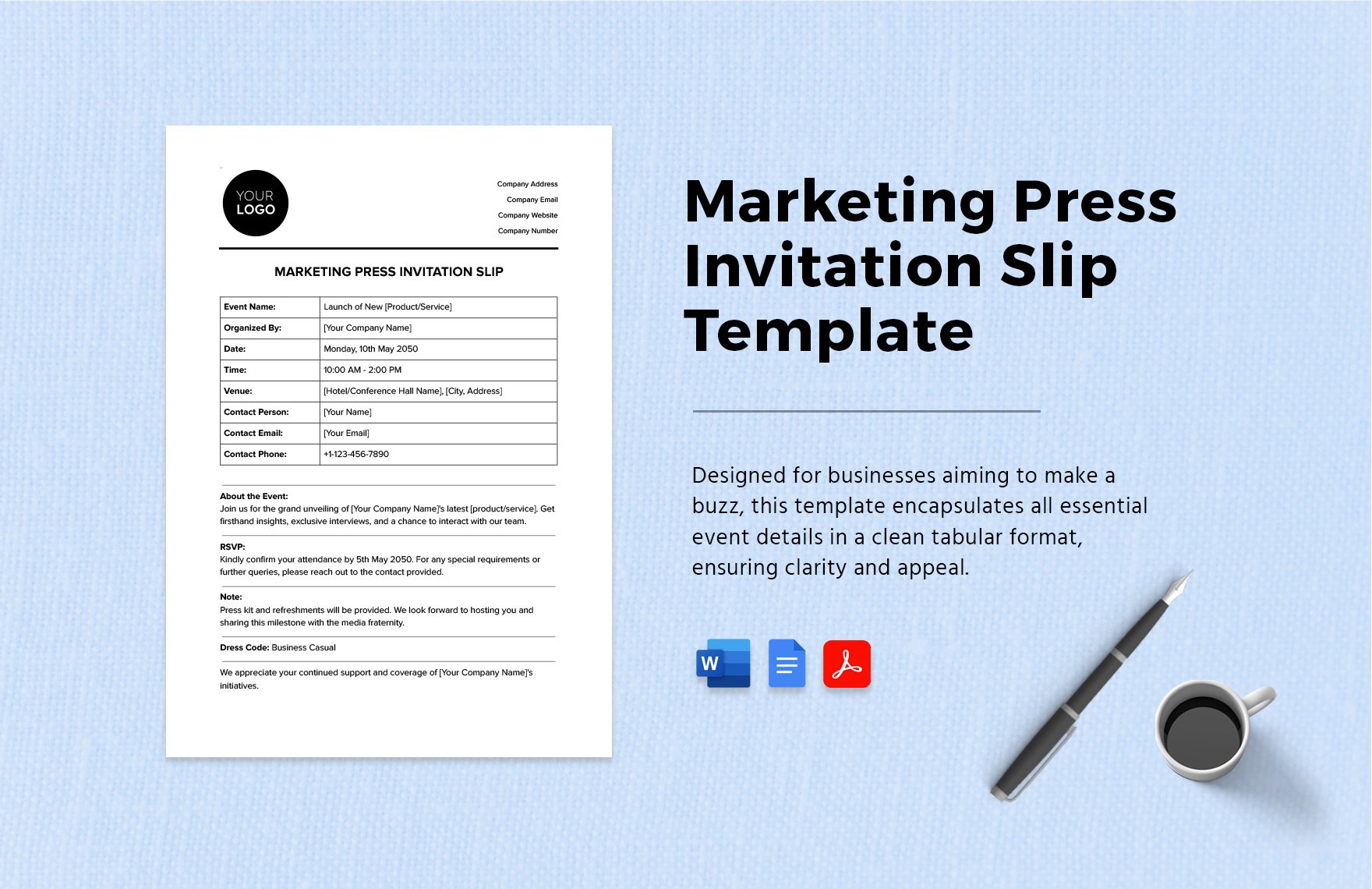 Marketing Press Invitation Slip Template in Word, Google Docs, PDF