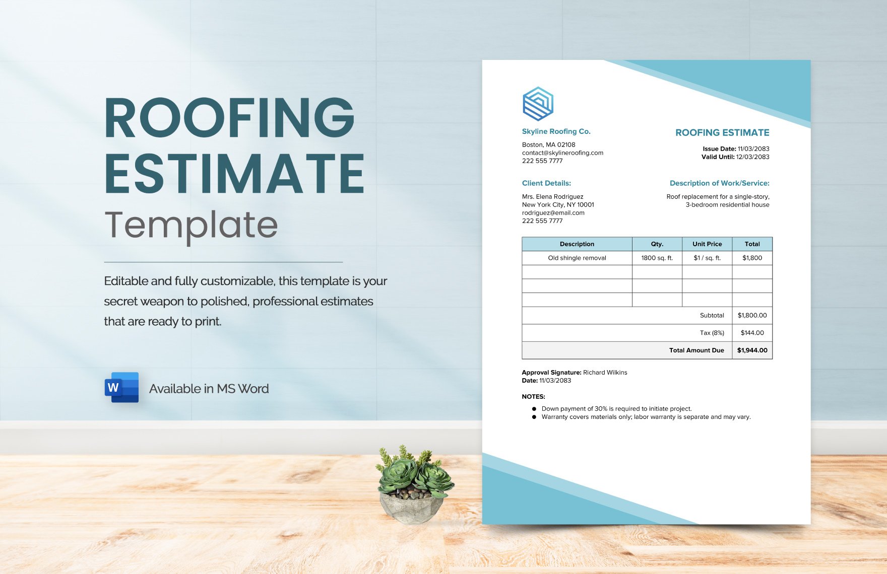 Free Roofing Estimate Template in Word