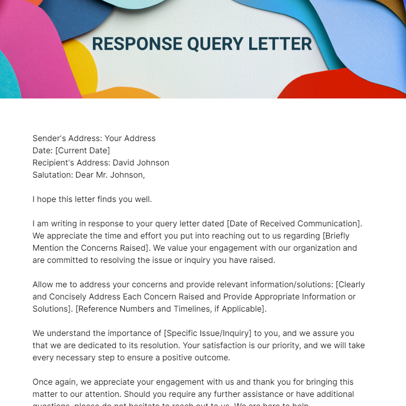 Response To Query Letter Template