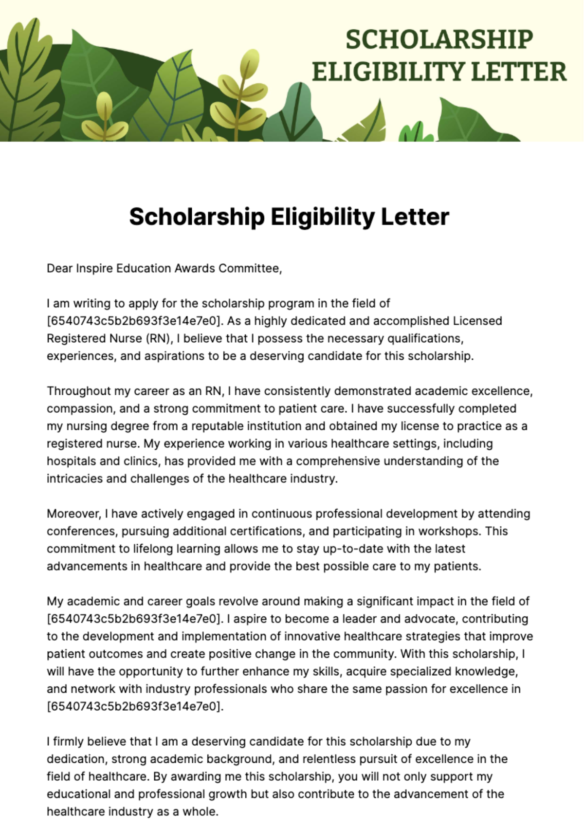 Scholarship Eligibility Letter Template