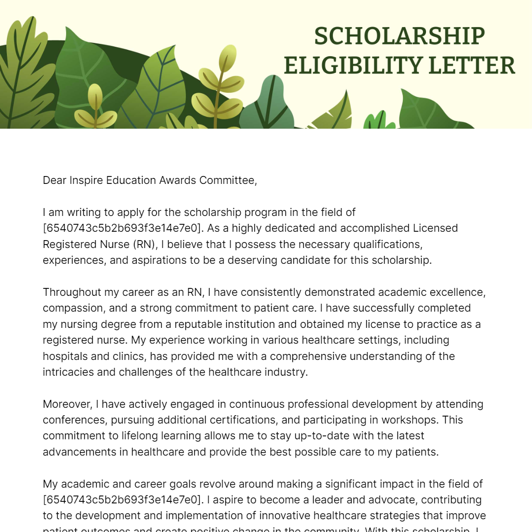 Scholarship Eligibility Letter Template