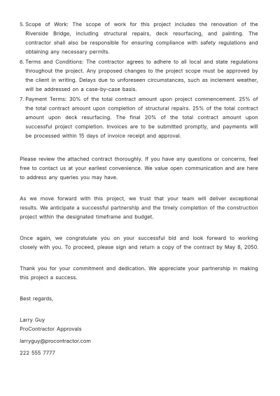 Free Contractor Bid Approval Letter  Template to Edit Online
