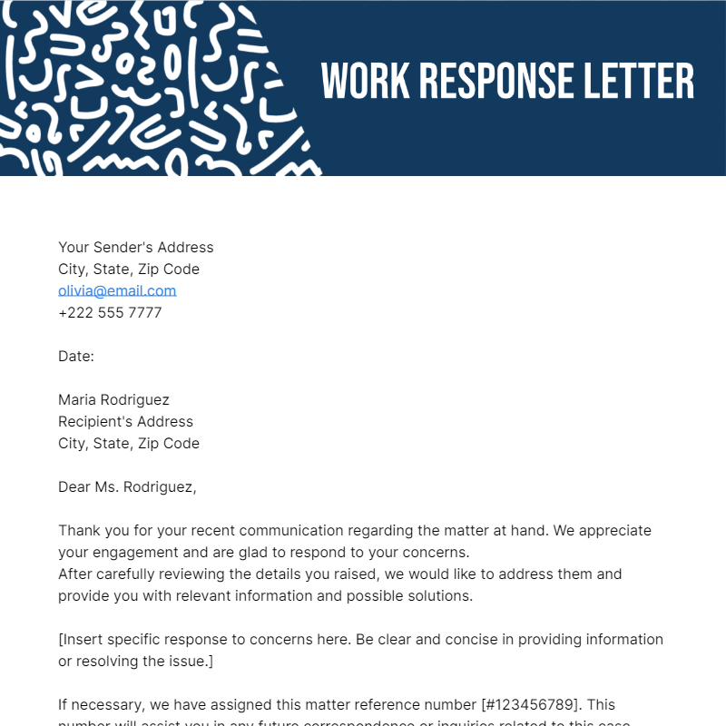Work Response Letter Template